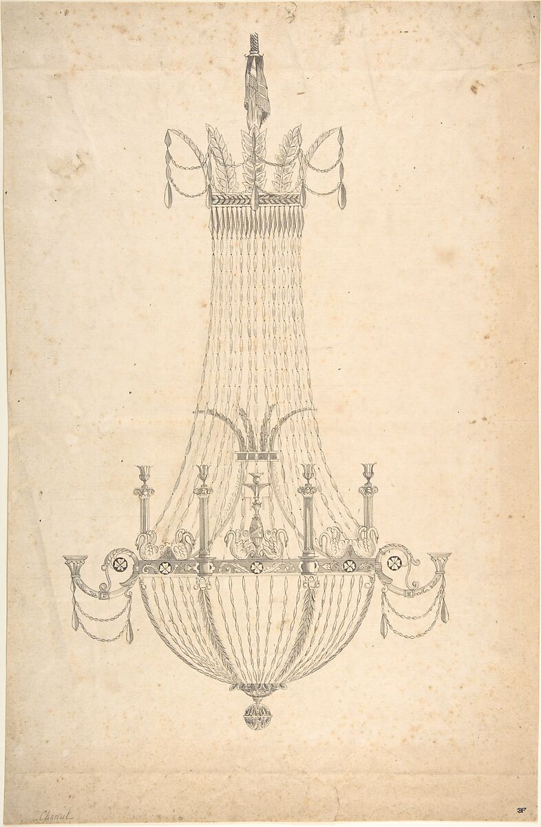 Design for a Chandelier, Anonymous, French, 19th century, Graphite, pen and black ink, brush and gray wash 