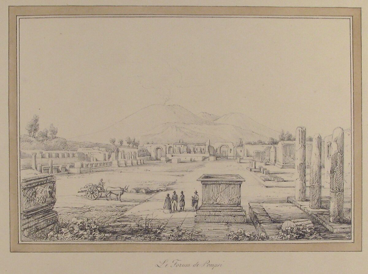 View of Pompeii, Anonymous, French, 19th century, Pen and black and gray ink