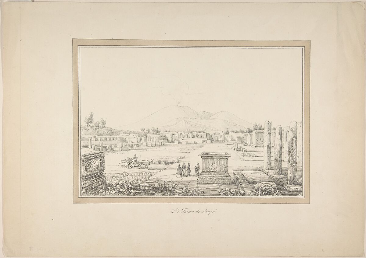 View of Pompeii, Anonymous, French, 19th century, Pen and black and gray ink 