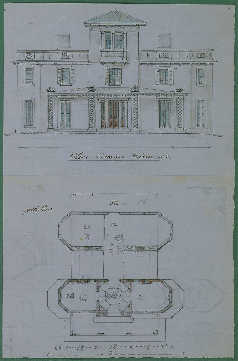 A. J. Davis, Scrapbook VI, Alexander Jackson Davis (American, New York 1803–1892 West Orange, New Jersey), Bound pages mounted with drawings and prints