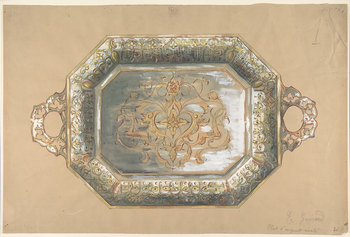 Design for an Embossed Silver Platter, Anonymous, French, 19th century, Graphite, watercolor, gouache 