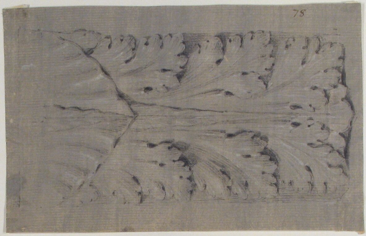 Design for a Leaf Motif, Anonymous, French, 19th century, Graphite, black chalk, heightened with white. 