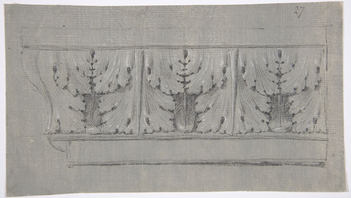 Design for a Cornice, Anonymous, French, 19th century, Graphite, black chalk, heightened with white