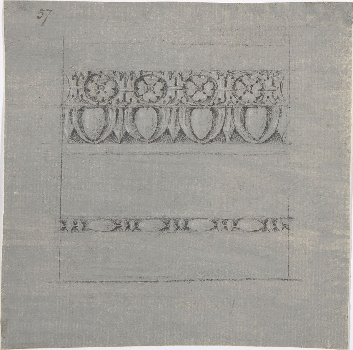 Design for Molding, Anonymous, French, 19th century, Graphite, black chalk, heightened with white