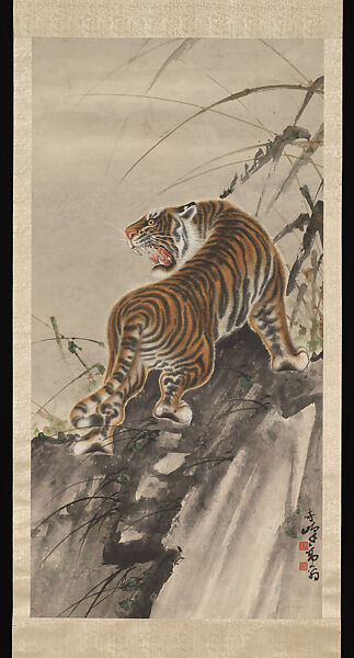 Tiger, Gao Qifeng (Chinese, 1889–1933), Hanging scroll; ink and color on alum paper, China 