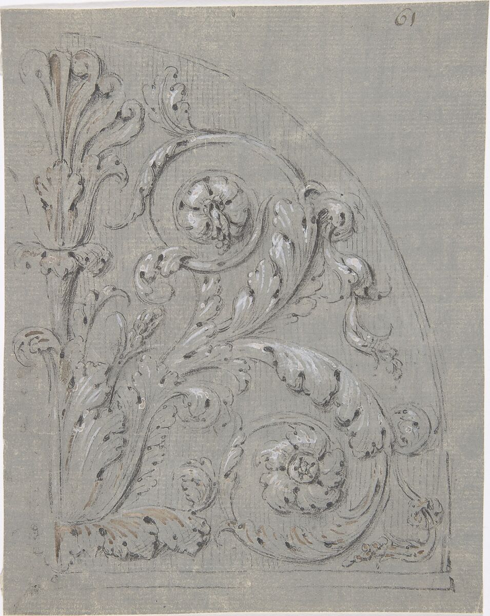 Design for Sculpted Ornament, Anonymous, French, 19th century, Graphite, black chalk, heightened with white