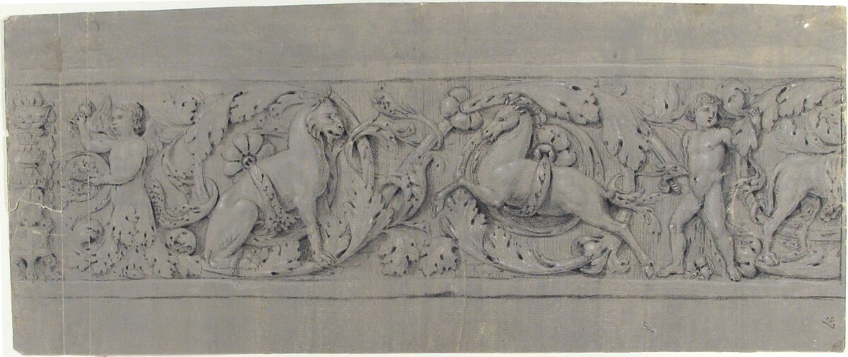 Design for a Decorative Frieze, Anonymous, French, 19th century, Graphite, black chalk, heightened with white 