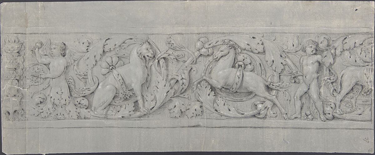 Design for a Decorative Frieze, Anonymous, French, 19th century, Graphite, black chalk, heightened with white