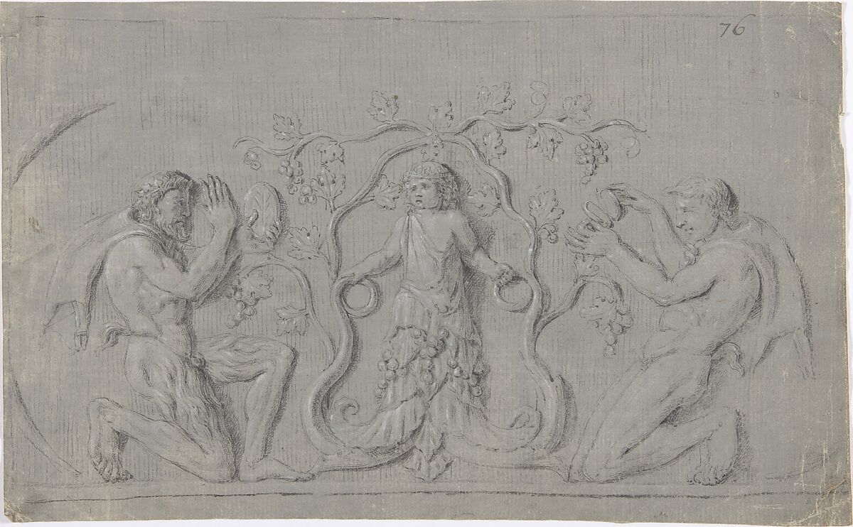Design for a Figural Relief, Anonymous, French, 19th century, Black chalk heightened with white
