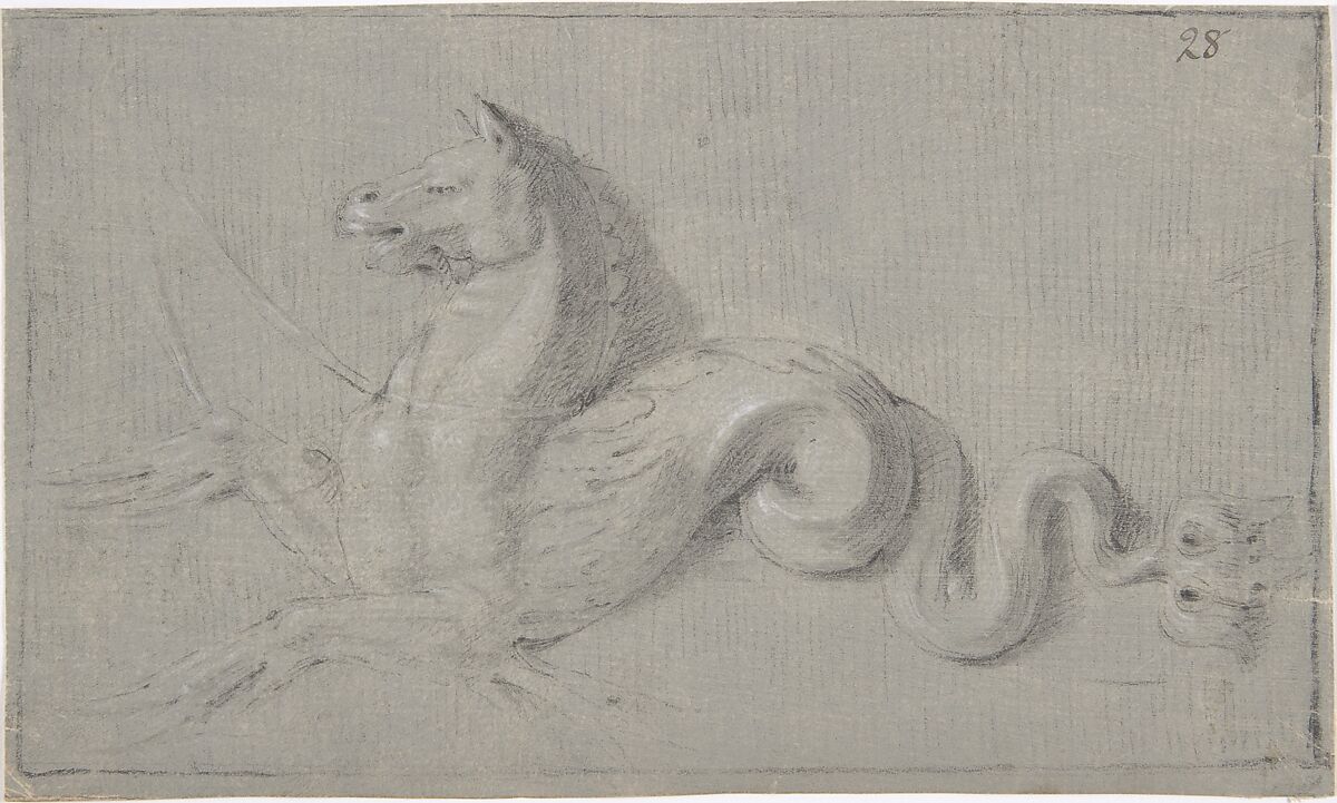Design for Sculpted Ornament, Anonymous, French, 19th century, Black chalk heightened with white; framing lines in black chalk