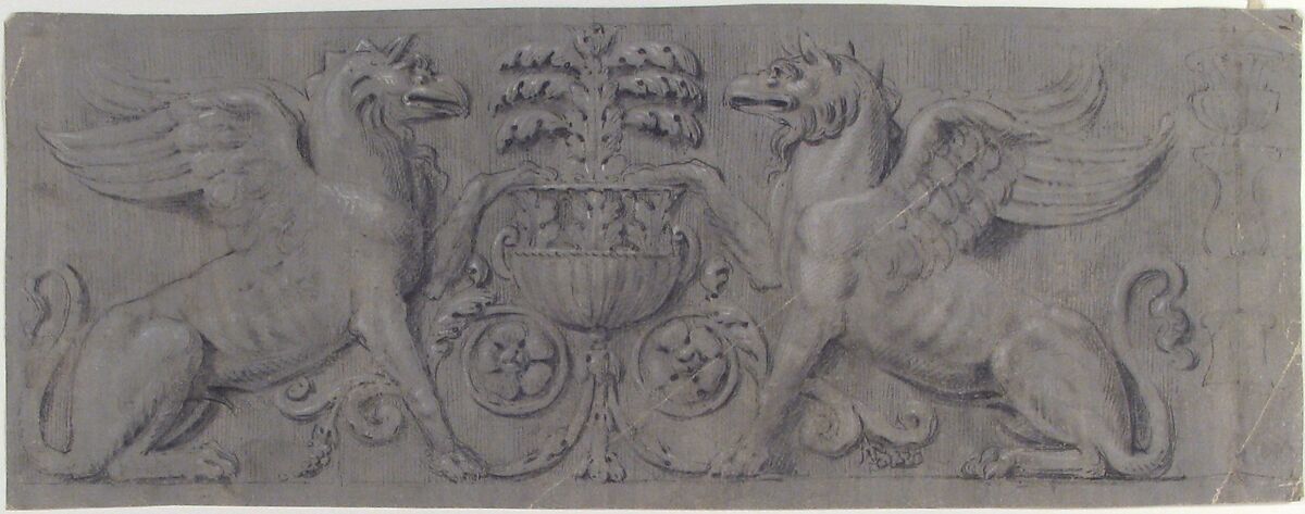 Design for a Decorative Frieze, Anonymous, French, 19th century, Graphite, black chalk, heightened with white; framing lines in black chalk 