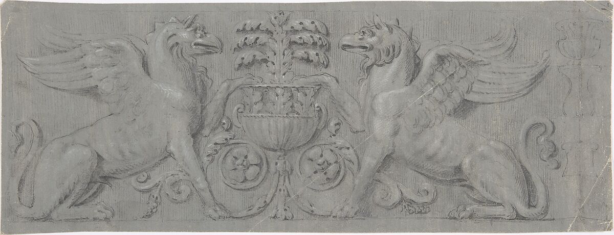 Design for a Decorative Frieze, Anonymous, French, 19th century, Graphite, black chalk, heightened with white; framing lines in black chalk