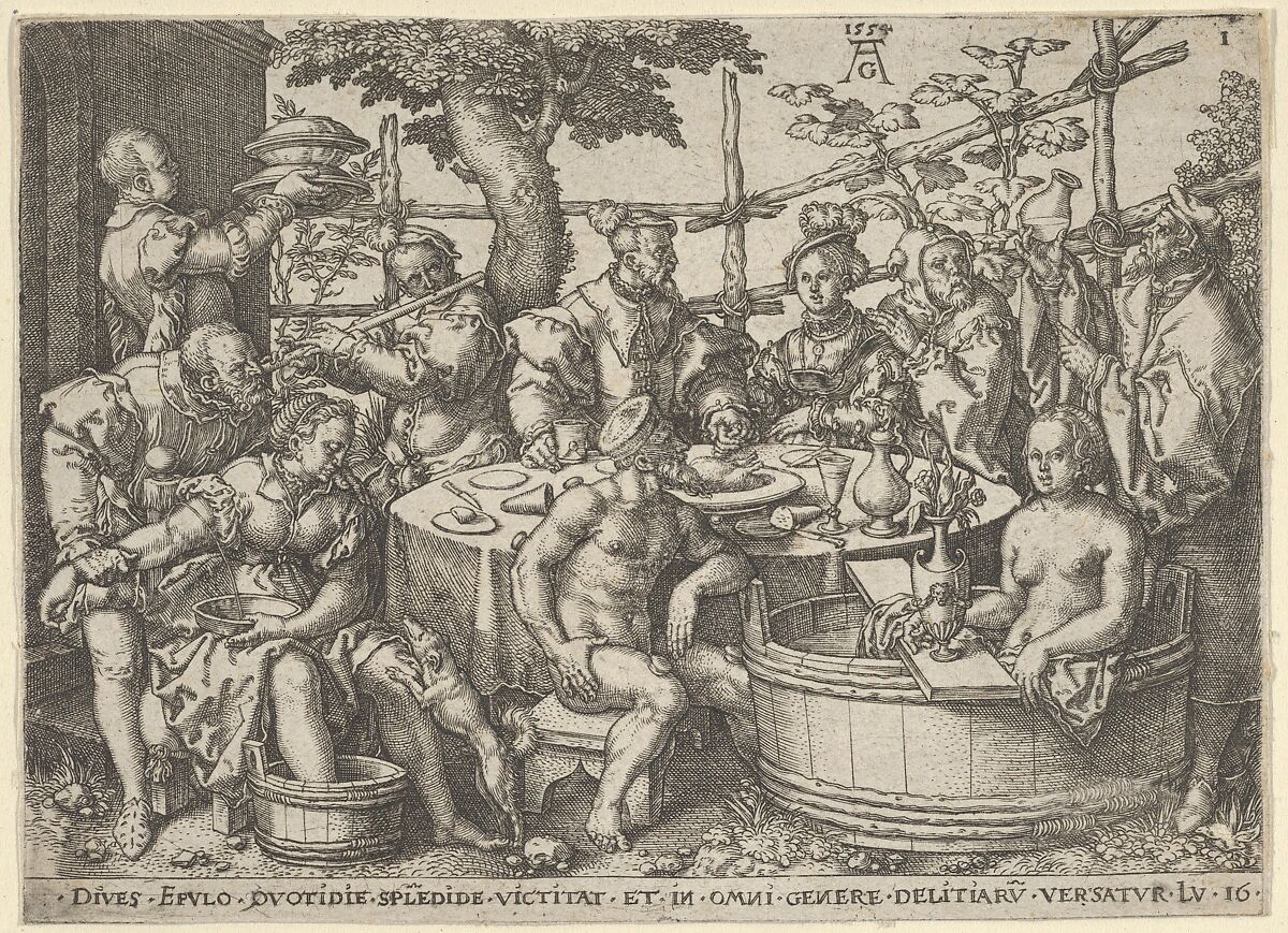 The Rich Man at His Table, from "The Parable of the Rich Man and Lazarus", Heinrich Aldegrever (German, Paderborn ca. 1502–1555/1561 Soest), Engraving 