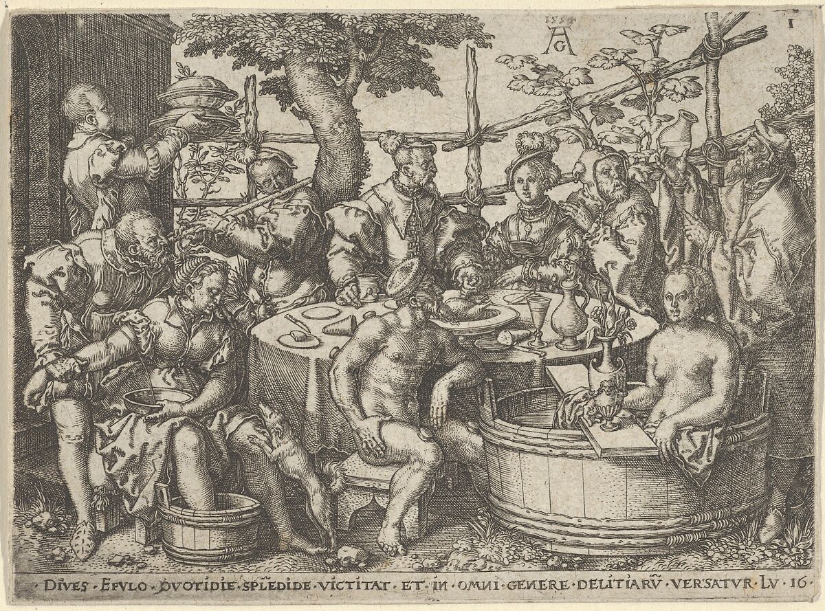 The Rich Man at His Table, from "The Parable of the Rich Man and Lazarus", Heinrich Aldegrever (German, Paderborn ca. 1502–1555/1561 Soest), Engraving 