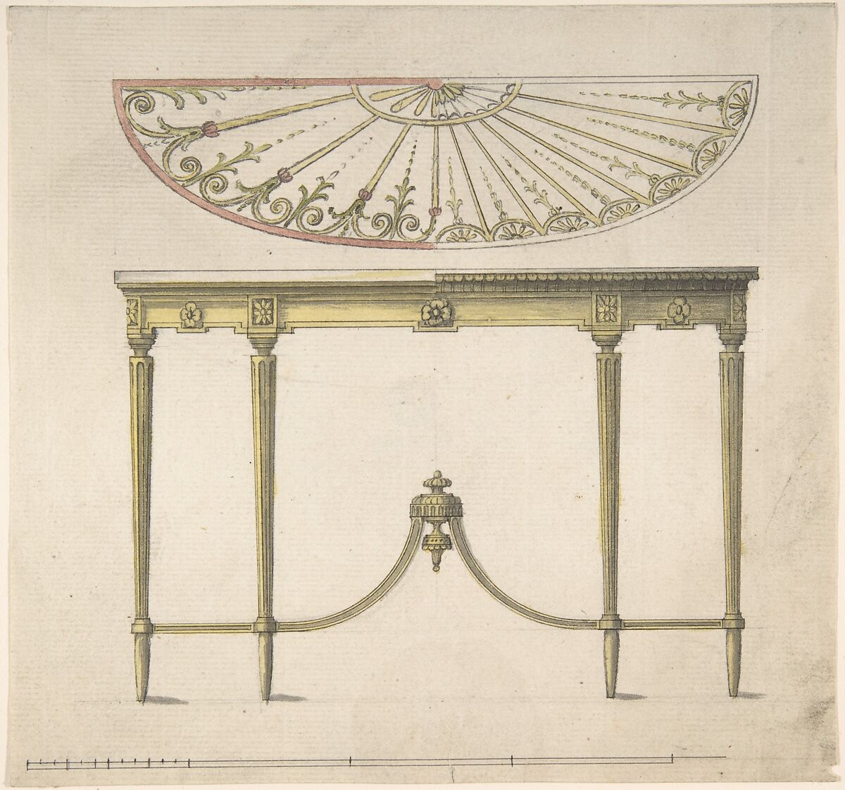 Design for a Table, Style of Robert Adam (British, Kirkcaldy, Scotland 1728–1792 London), Watercolor over pen and black ink and graphite 