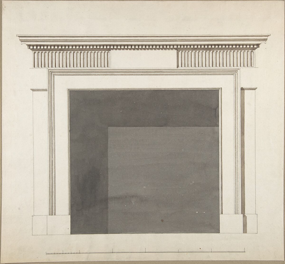 Design for a Chimneypiece, Style of Robert Adam (British, Kirkcaldy, Scotland 1728–1792 London), Pen and ink, brush and wash 