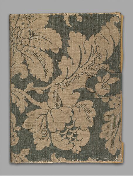 Costume Design Portfolio for the play "Captain Jinks of the Horse Marines", Percy Anderson (British, 1850/51–1928 London), Bound in green and gold damask portfolio with a gold fabric lining 