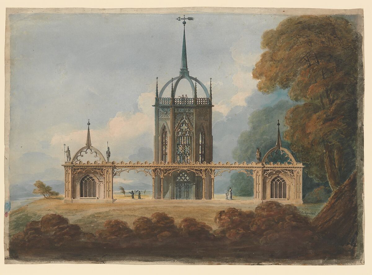 Design for a Gothic "Belle Vue", William Hurst Ashpitel (British, London 1776–1852 Schuller von Dan), Watercolor 