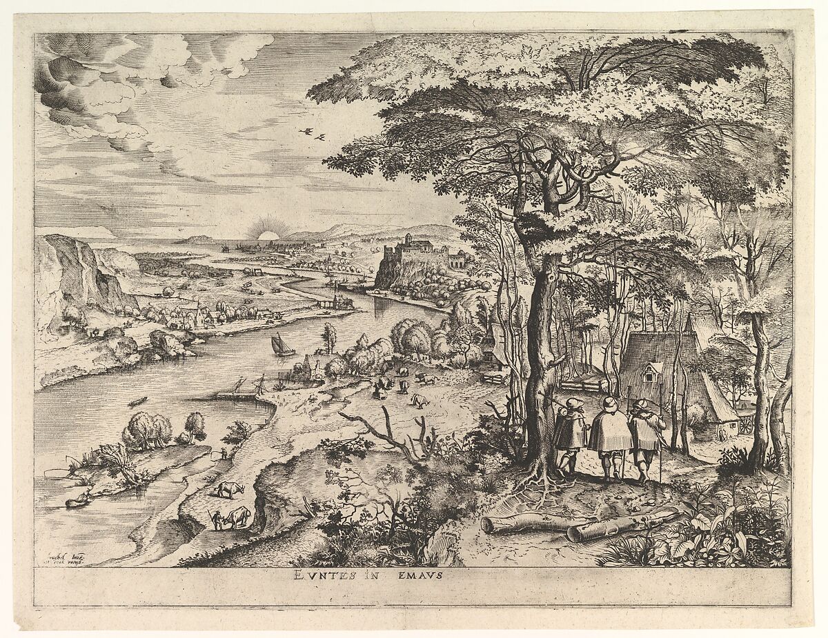 Euntes in Emaus (Landscape with Pilgrims at Emmaus) from the series The Large Landscapes, Pieter Bruegel the Elder (Netherlandish, Breda (?) ca. 1525–1569 Brussels), Etching and engraving 