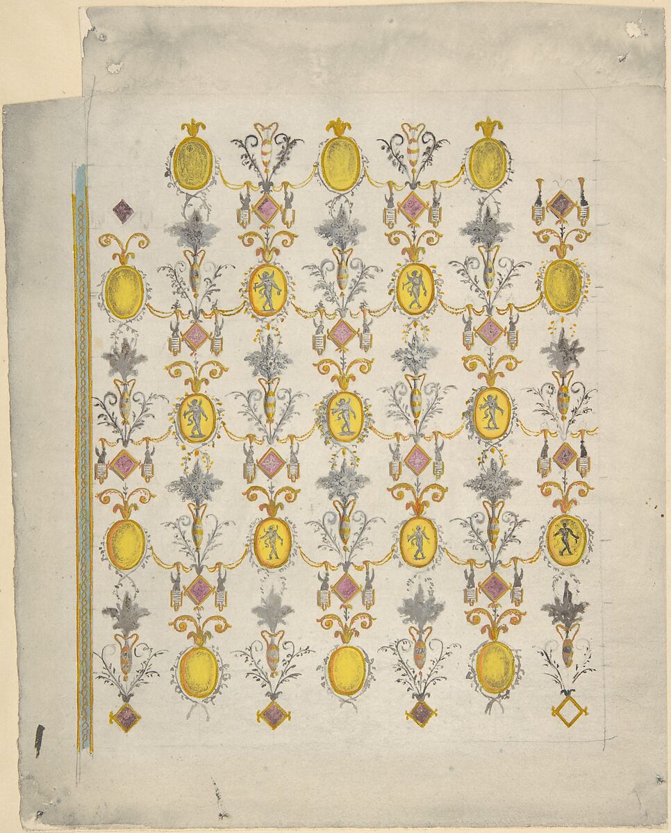 Design for ceiling decoration, Joseph Bonomi (Italian, Rome 1739–1808 London (active England)), Watercolor over graphite 