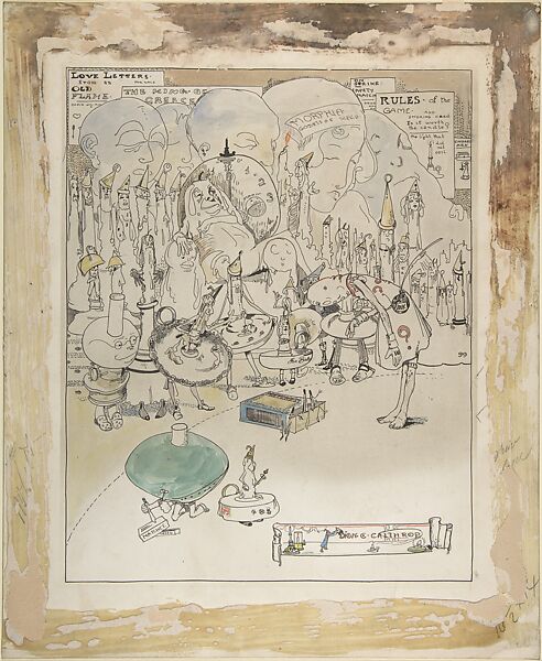 Confessions of an Inquiring Spirit, No. 3 (recto); Study for a scene with ten imaginary creatures (verso), Dion C. Calthrop (British, London 1875/78–1937), Recto: pen and black ink, watercolor, over graphite
Verso: graphite 