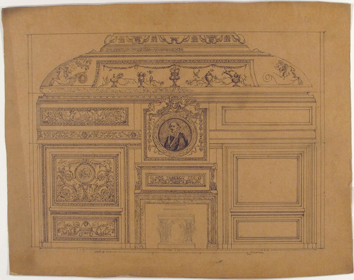Boiserie from the Hôtel Colbert de Villacerf, Anonymous, French, 19th century, Graphite, pen and black ink