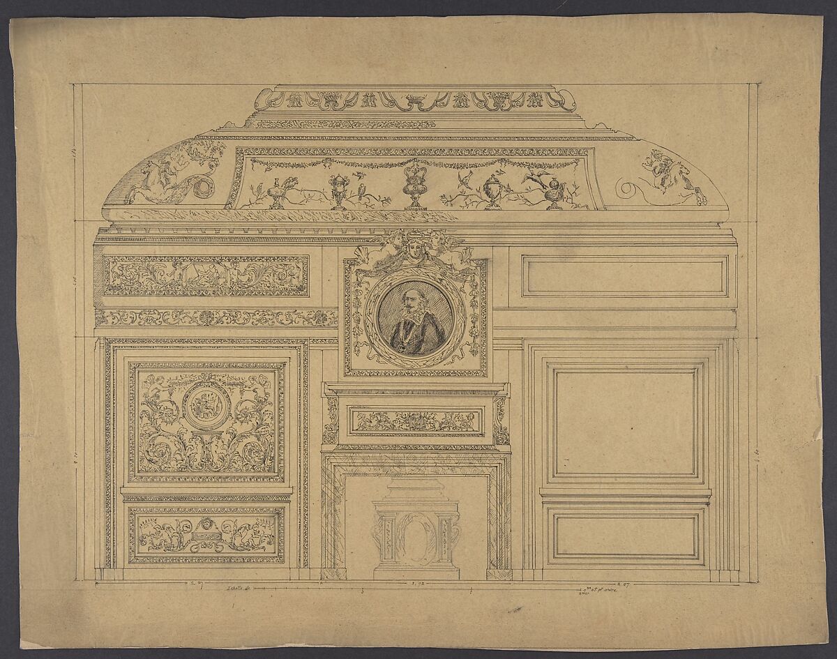 Boiserie from the Hôtel Colbert de Villacerf, Anonymous, French, 19th century, Graphite, pen and black ink 