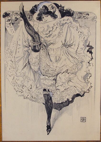 A Cancan Dancer, Anonymous, French, 19th century, Pen and black ink, brush and black wash, heightened with white