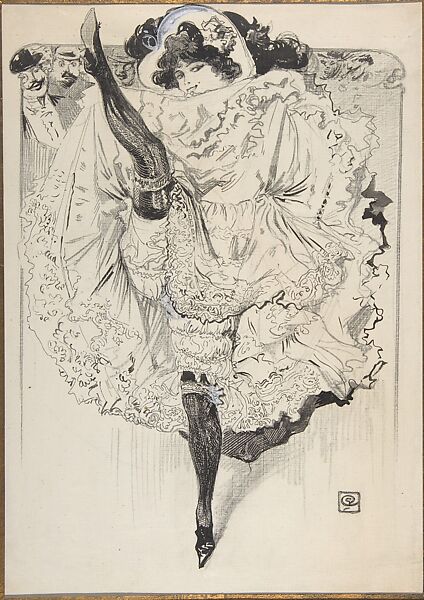 A Cancan Dancer, Anonymous, French, 19th century, Pen and black ink, brush and black wash, heightened with white 