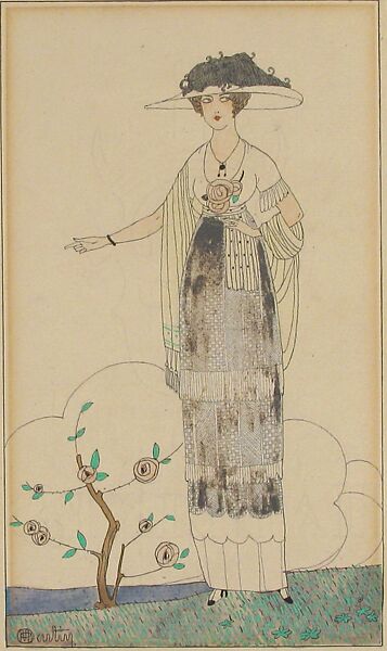 A Lady and a Rose Bush, Charles Martin (French, Montpellier 1884/88–1932/34 Paris), Pen and ink, watercolor, and lead white on laid paper