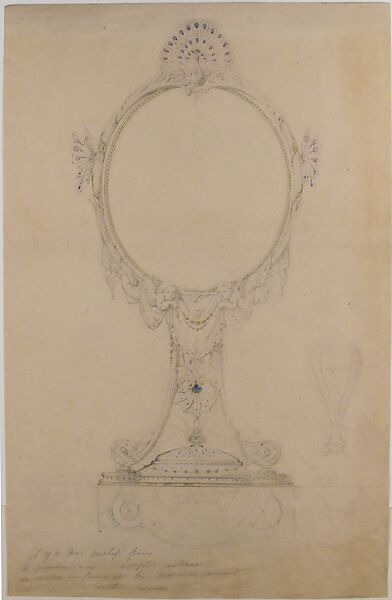 Design for an Enamelled Mirror, Anonymous, French, 19th century, Graphite and watercolor