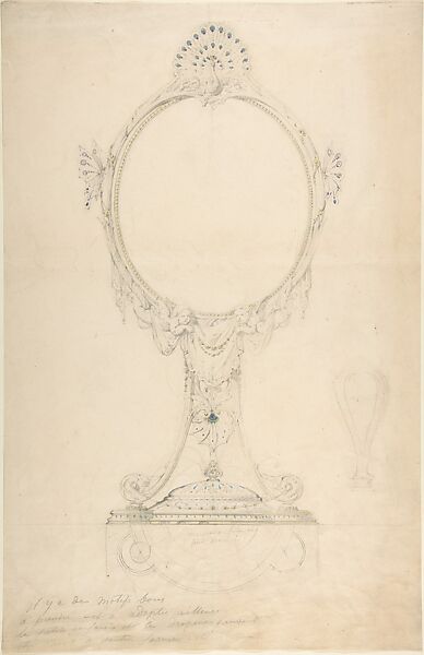Design for an Enamelled Mirror, Anonymous, French, 19th century, Graphite and watercolor 