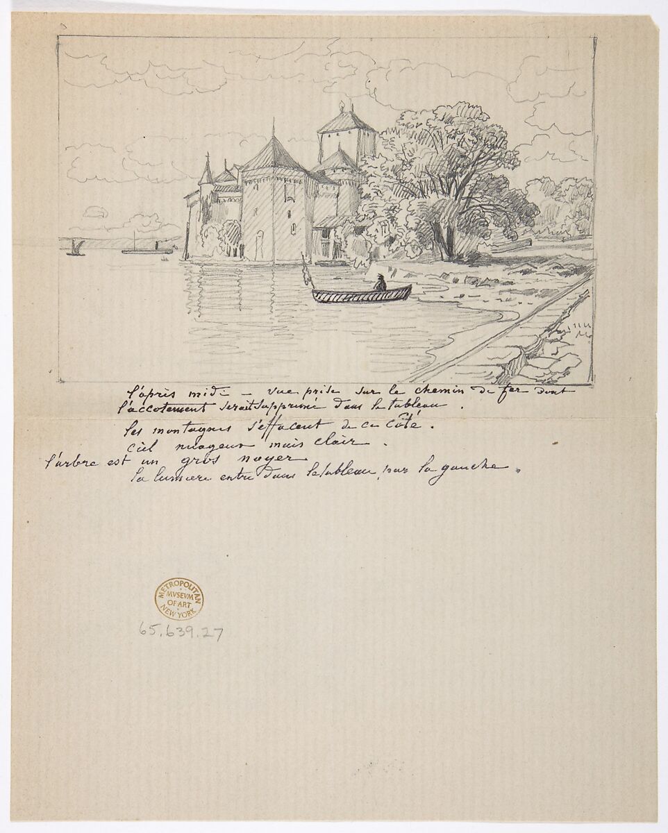 View of the Château de Chillon on Lake Geneva, Anonymous, French, 19th century, Graphite