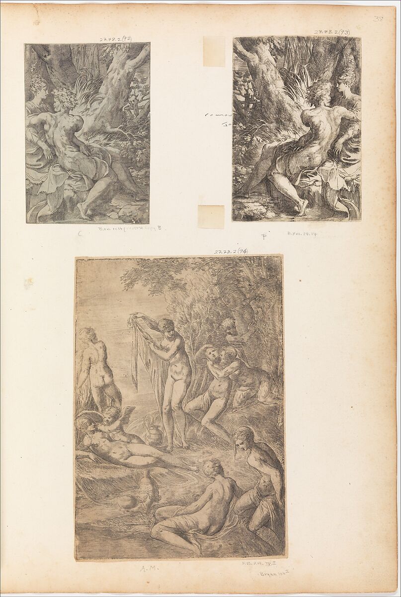 Nymphs Bathing, Andrea Schiavone (Andrea Meldola) (Italian, Zadar (Zara) ca. 1510?–1563 Venice), Etching 