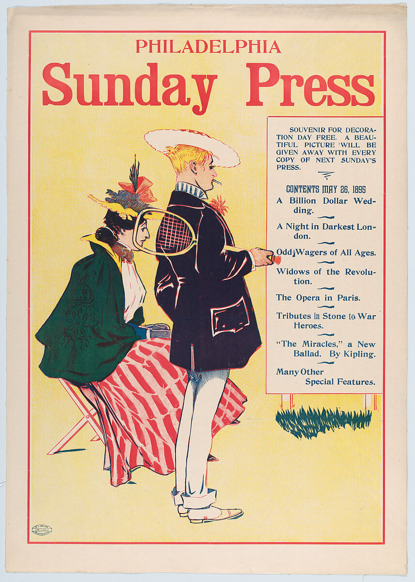 Philadelphia Sunday Press, May 26, 1895, George Reiter Brill (American, Pittsburgh, Pennsylvania 1867–1918 Florida), Lithograph 