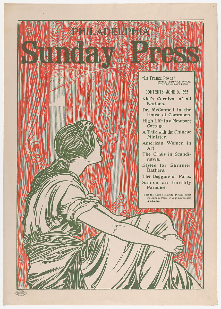Philadelphia Sunday Press, June 9, 1895, George Reiter Brill (American, Pittsburgh, Pennsylvania 1867–1918 Florida), Relief 