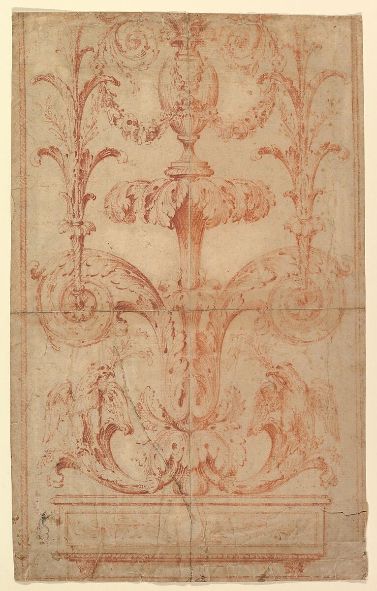 Design for a Decorative Panel, Anonymous, French, 18th century, Red chalk 