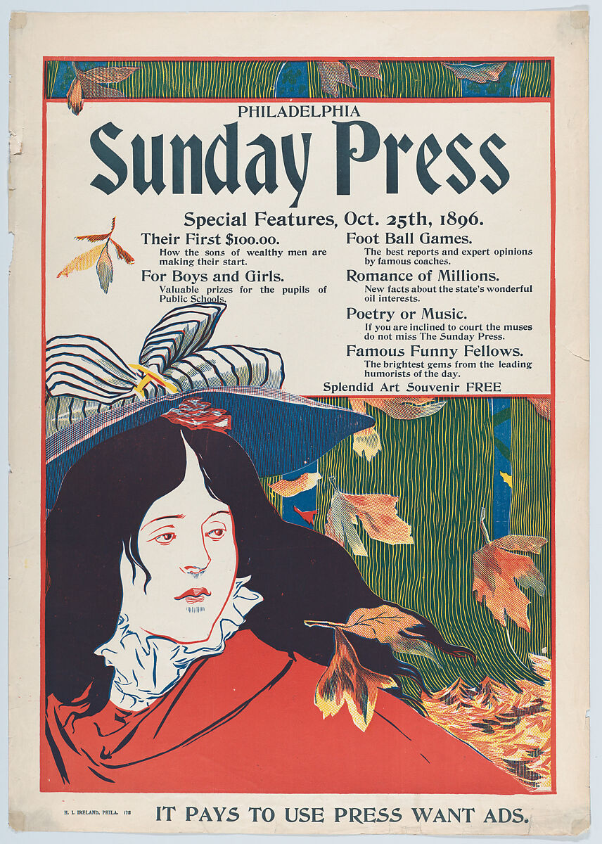 Sunday Press, October, 1896, George Reiter Brill (American, Pittsburgh, Pennsylvania 1867–1918 Florida), Relief and letterpress 