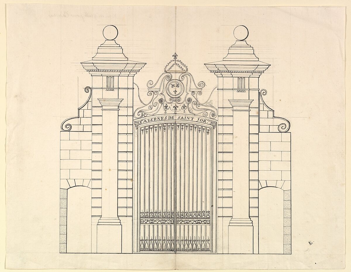 Design for a Gate, Anonymous, French, 18th century, Graphite, pen and black ink 