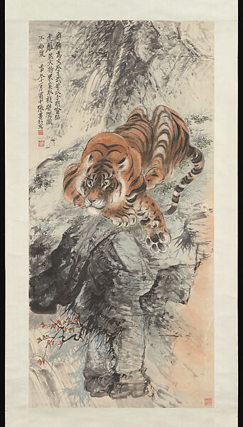 Tiger, Zhang Shanzi (1882–1940), Hanging scroll; ink and color on paper, China 