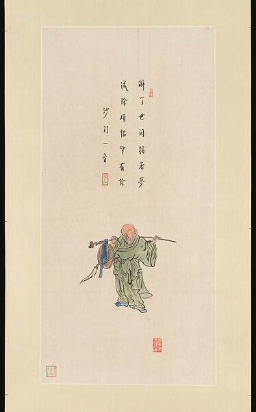 Monk [Li Shutong], Hongyi (Chinese, 1880–1942), Hanging scroll; ink and color on paper, China 