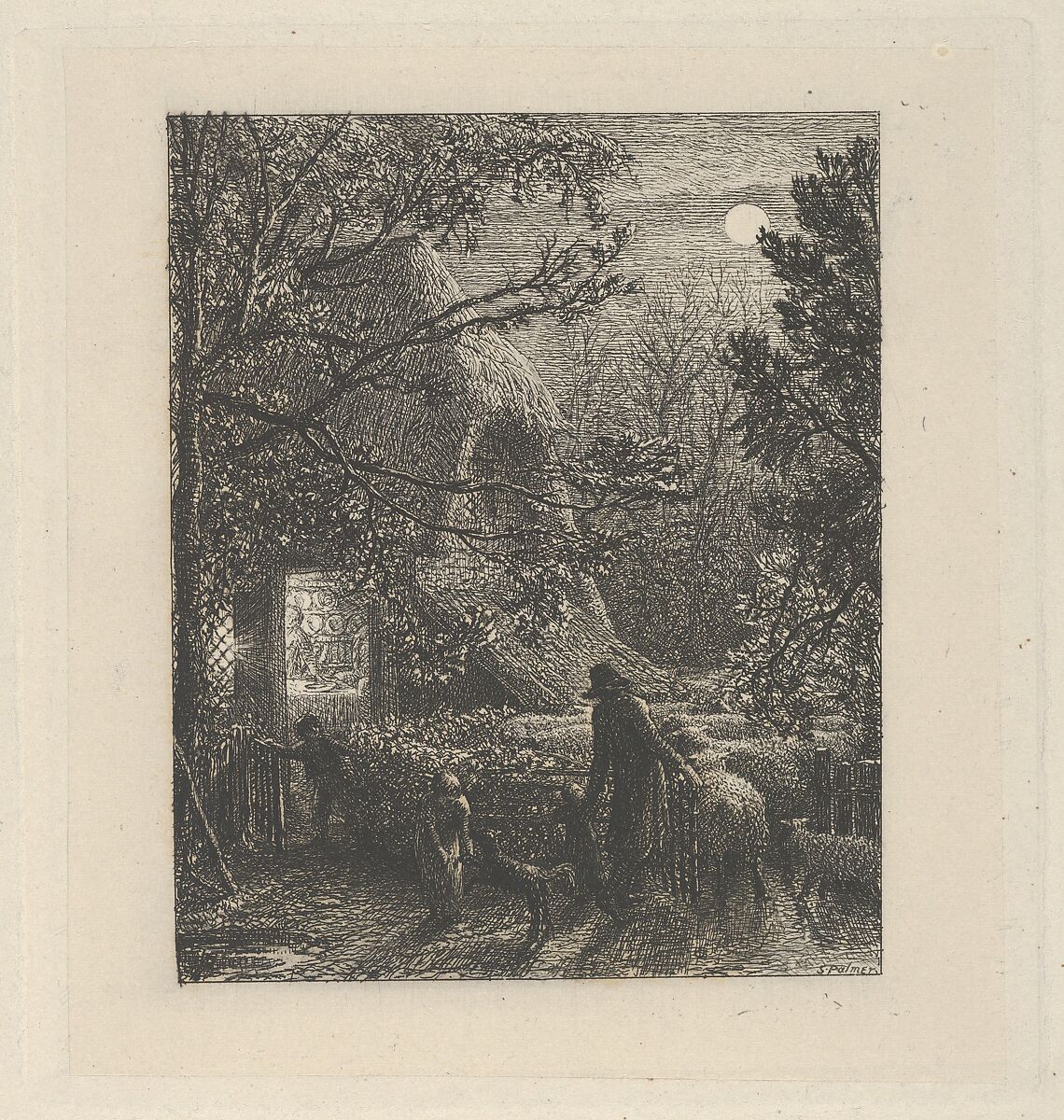 Christmas, or Folding the Last Sheep, Samuel Palmer (British, London 1805–1881 Redhill, Surrey), Etching; second state of five 