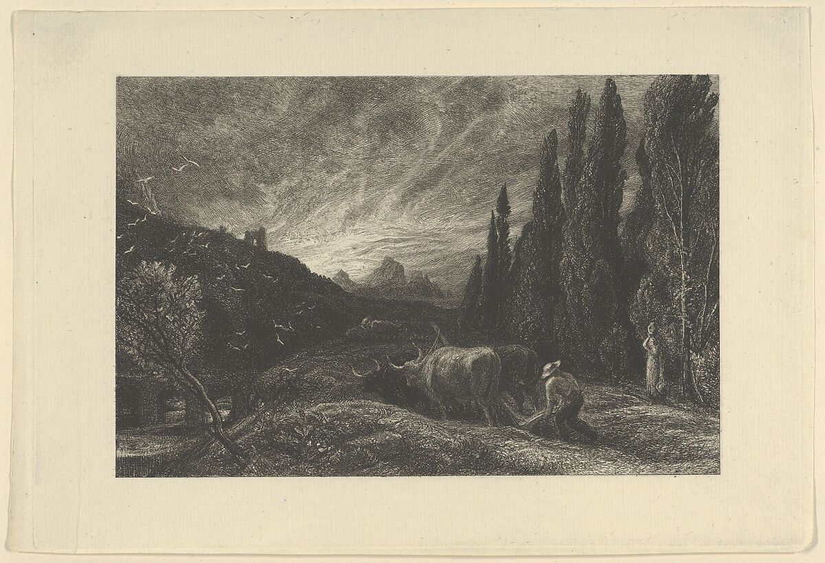 The Early Ploughman, or Morning Spread Upon the Mountains, Samuel Palmer (British, London 1805–1881 Redhill, Surrey), Etching; fifth state of nine 