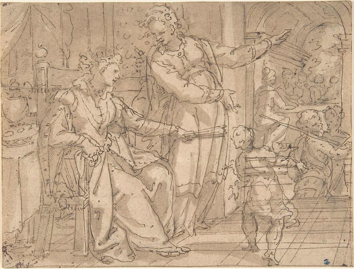 Two Women Talking, Hans Weiner (German, Munich ca. 1575–ca. 1619 Munich), Pen and brown ink and brown wash 