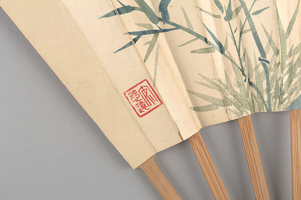 Bamboo, Chen Handi (Chinese, 1874–1929), Folding fan; ink and color on alum paper, China