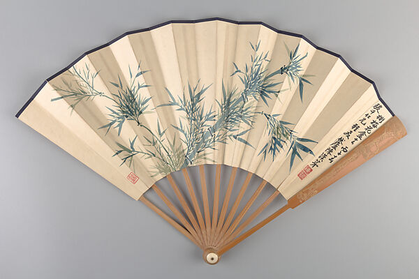 Bamboo, Chen Handi (Chinese, 1874–1929), Folding fan; ink and color on alum paper, China 