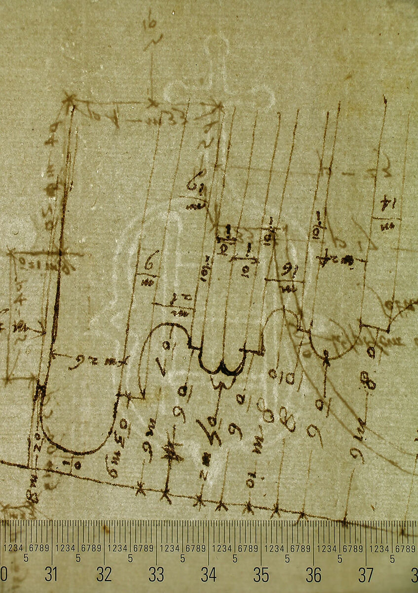 Pantheon, portico,  plan (recto) Pantheon, portico, details and perspective (verso), Drawn by Anonymous, French, 16th century, Dark brown ink, black chalk, and incised lines