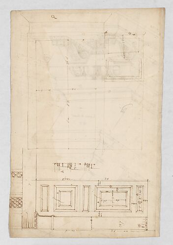 Pantheon, door elevation and details (recto) Pantheon, pilaster capital profile and projected elevation, column diagram, bronze door detail (verso)