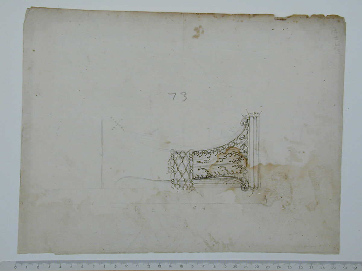 S. Maria in Trastevere, Ionic capital, side elevation (recto); Unidentified, Ionic capital volute, construction diagram (verso), Drawn by Anonymous, French, 16th century, Dark brown ink, black chalk, and incised lines