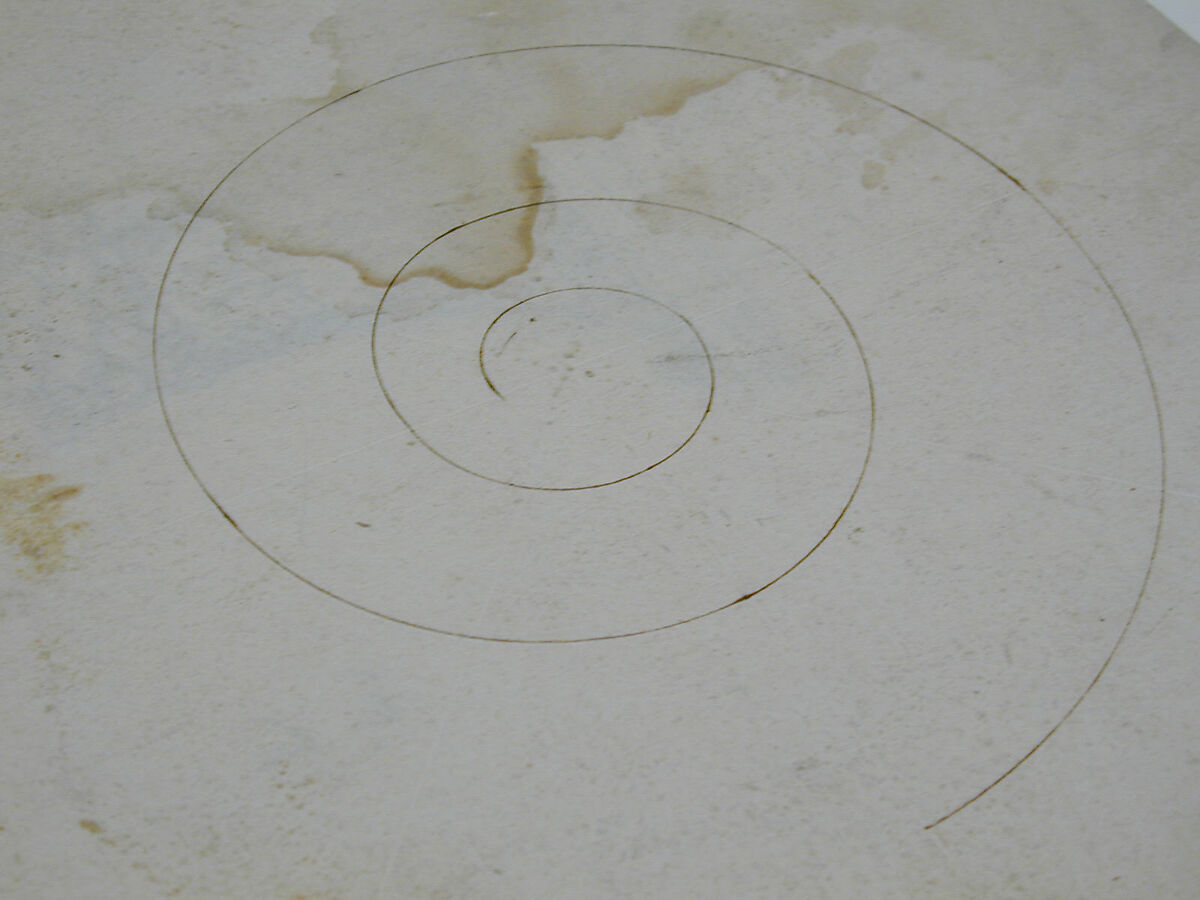 S. Maria in Trastevere, Ionic capital, side elevation (recto); Unidentified, Ionic capital volute, construction diagram (verso), Drawn by Anonymous, French, 16th century, Dark brown ink, black chalk, and incised lines
